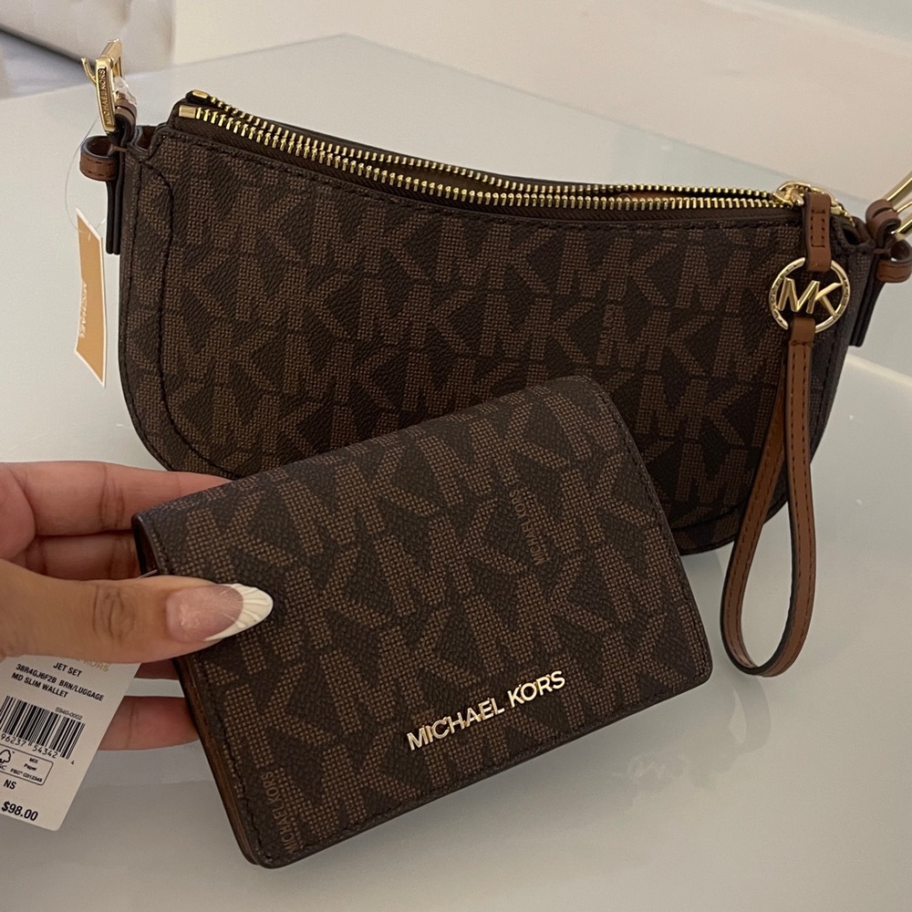 Michael Kors Brown Crossbody Bag and Wallets set